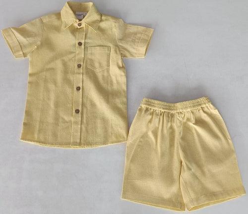 Light-Yellow Chambray Boys Shirt & Shorts set