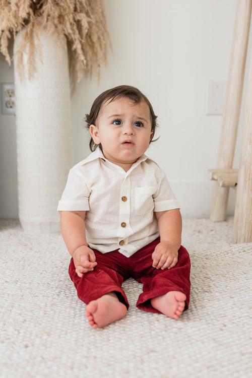 Maroon Corduroy Solid Color Boys Pants