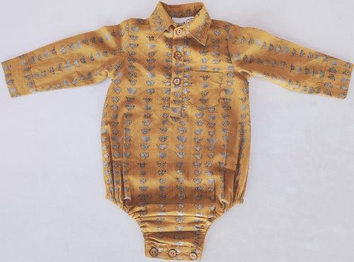 Mustard Print Long Sleeve Baby Romper