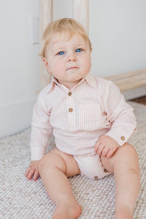 Peach Dot Stripes Print Long Sleeve Baby Romper