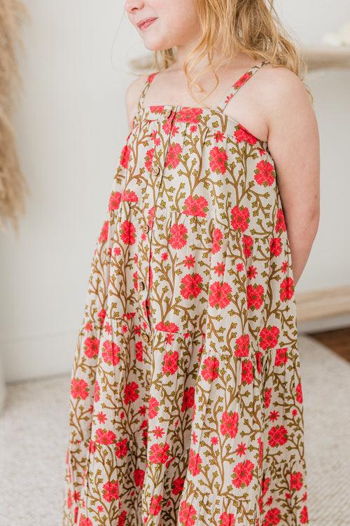 Pink & Beige Floral Tiered Dress