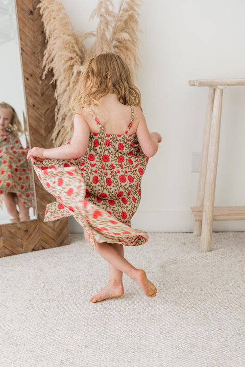 Pink & Beige Floral Tiered Dress