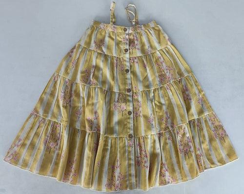 Pink & Yellow Floral Print Tiered Dress