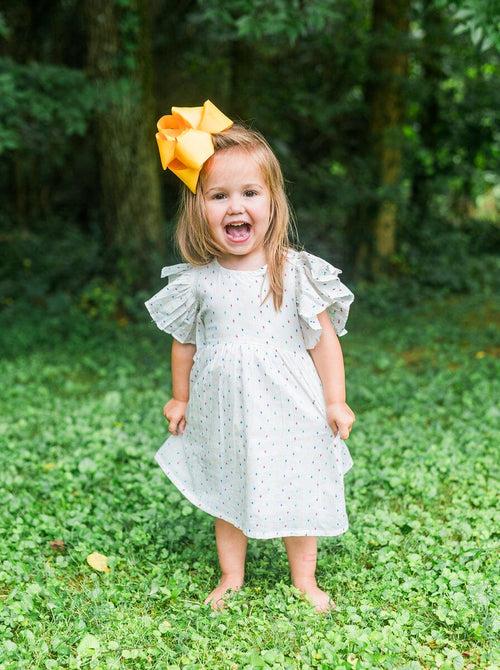 White Multicolor Dot Cotton Dobby Frill Dress and Bloomers