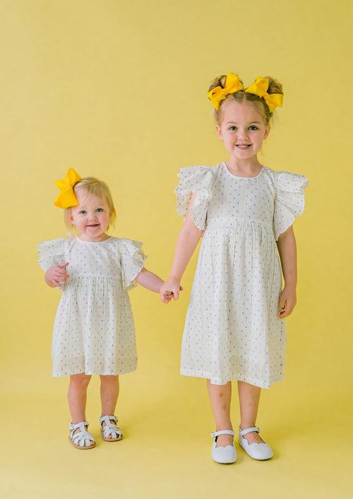 White Multicolor Dot Cotton Dobby Frill Dress