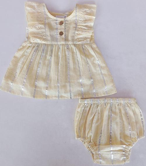 Yellow & Silver Lurex Ruffle Dress and Bloomers