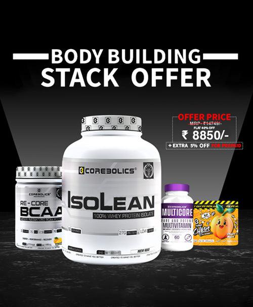 STACK OFFER ISOLEAN WHEY PROTEIN ISOLATE + RE-CORE BCAA + TOTAL CHAOS PRE-WORKOUT + MULTICORE (PURE & POTENT MULTIVITAMIN)