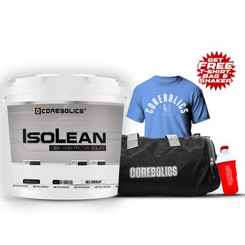 Corebolics Isolean -100% Whey Protein Isolate (4 kg, 126 Servings) + FREE GYM BAG,T-SHIRT and SHAKER