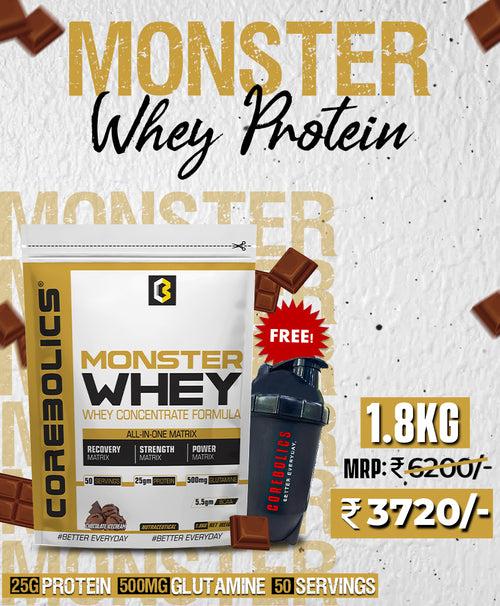 Corebolics Monster Whey - Whey Concentrate Formula 1.8 kg - (50 servings) + FREE SHAKER