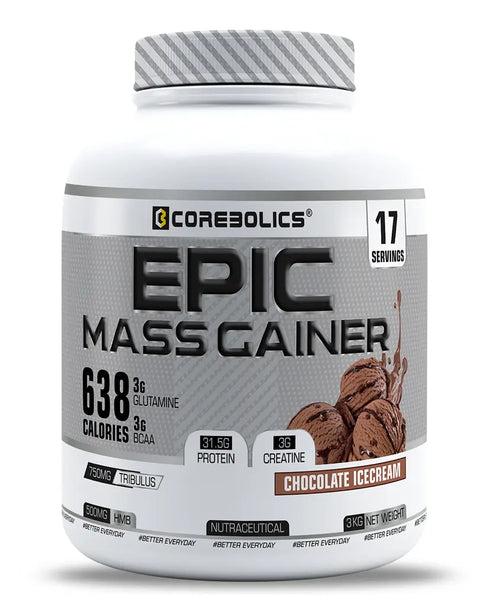 Corebolics Epic Mass Gainer(3 kg, 50 Servings)+ free gym bag and Calcium ( 30 Tablets)