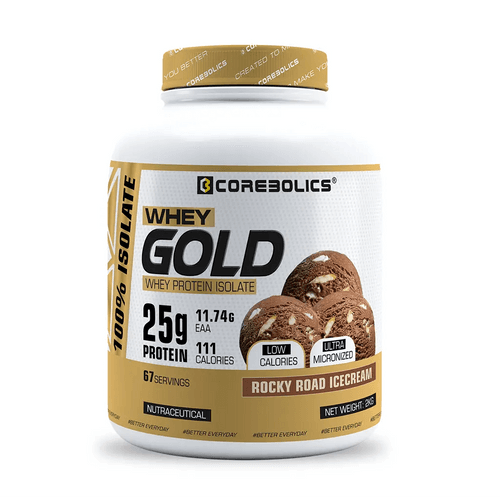 Corebolics Whey Gold - Isolate Protein(2 kg, 67 Servings) + GOLD STEEL SHAKER FREE