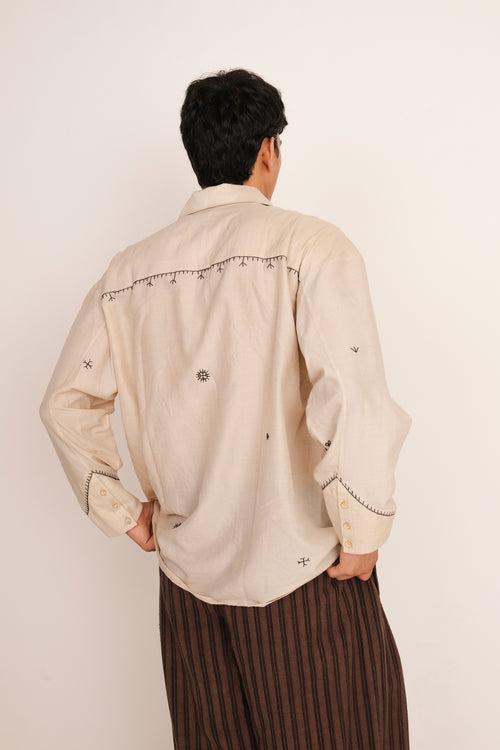 ECRU SILK & WOOL EMBROIDERED SHIRT