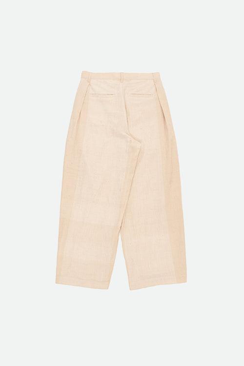 PLEATED ECRU INDIGENOUS COTTON TROUSERS
