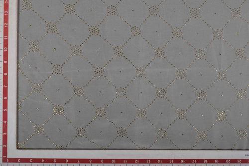 White & Golden Traditional Viscose Georgette Fabric