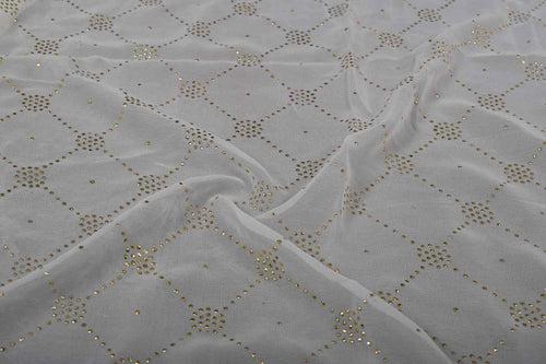 White & Golden Traditional Viscose Georgette Fabric