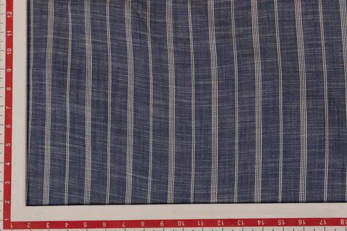 Blue & White Stripes Slub Viscose Fabric