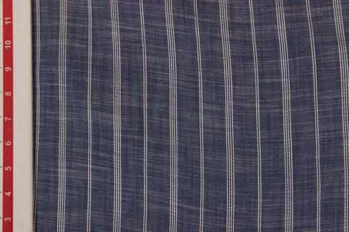 Blue & White Stripes Slub Viscose Fabric