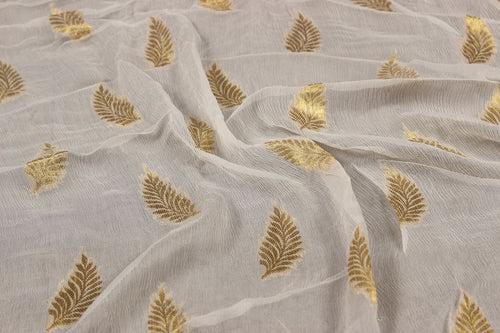 Off white & Golden Motifs Chiffon Jacquard Viscose Lurex Fabric