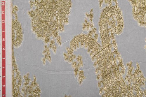 Cream & Golden Traditional Georgette Lurex Jacquard Viscose Fabric