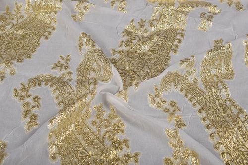 Cream & Golden Traditional Georgette Lurex Jacquard Viscose Fabric