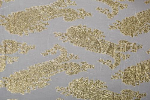 Cream & Golden Traditional Georgette Lurex Jacquard Viscose Fabric