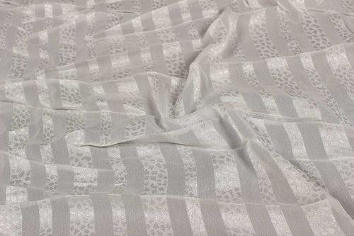 White & Silver Stripes Georgette Jacquard Viscose Fabric