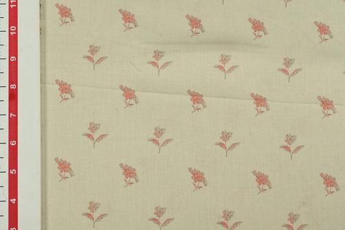 Cream Motifs Printed Viscose Twill Fabric