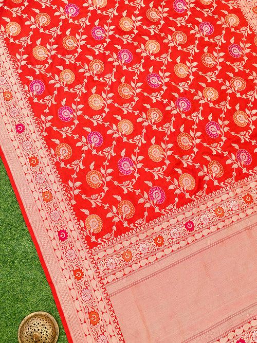 Red Meenakari Katan Silk Handloom Banarasi Saree