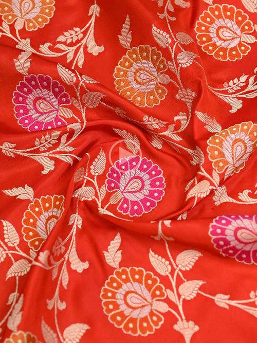 Red Meenakari Katan Silk Handloom Banarasi Saree