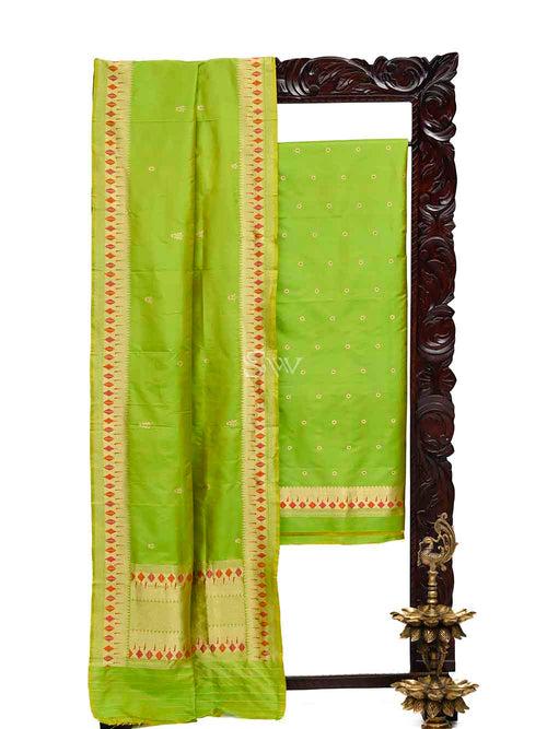 Parrot Green Katan Silk Handloom Banarasi Suit