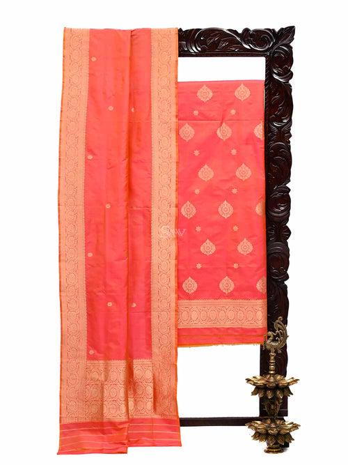 Orange Pink Katan Silk Handloom Banarasi Suit