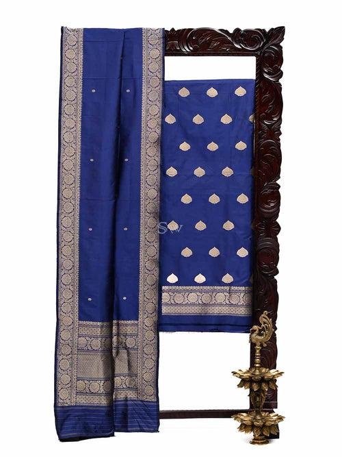 Navy Blue Katan Silk Handloom Banarasi Suit