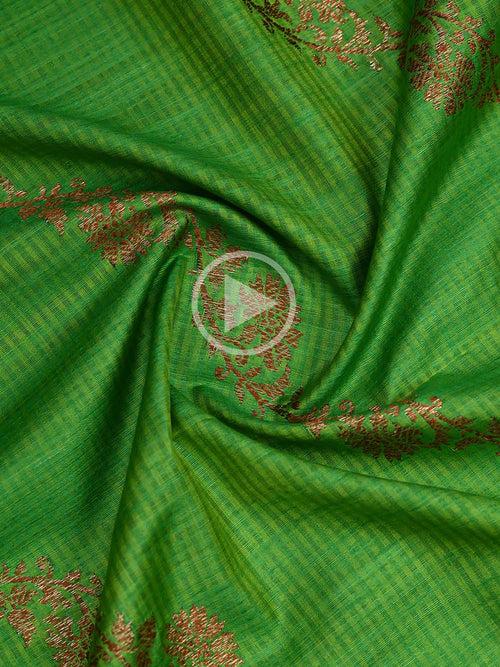 Parrot Green Dupion Silk Handloom Banarasi Dupatta