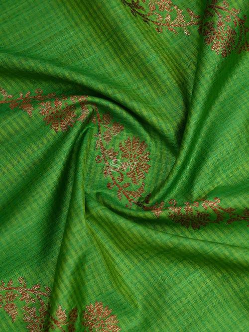 Parrot Green Dupion Silk Handloom Banarasi Dupatta