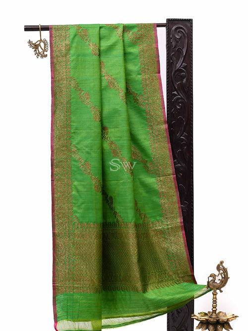 Parrot Green Dupion Silk Handloom Banarasi Dupatta