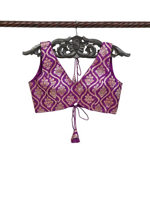 Purple Meenakari Uppada Silk Banarasi Ready-Made Blouse