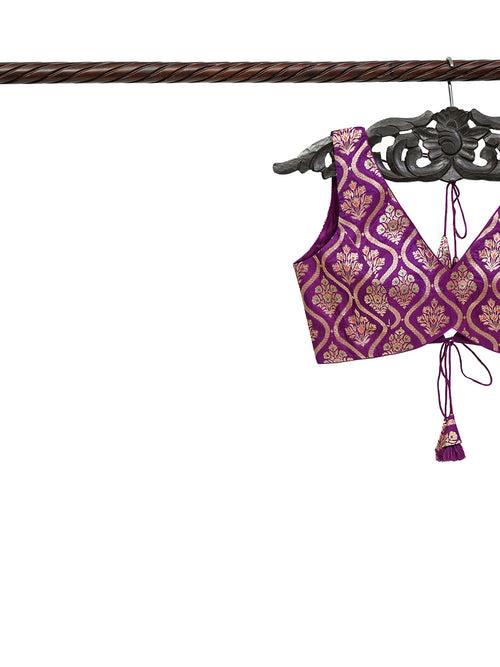 Purple Meenakari Uppada Silk Banarasi Ready-Made Blouse