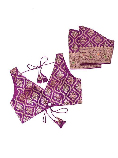 Purple Meenakari Uppada Silk Banarasi Ready-Made Blouse