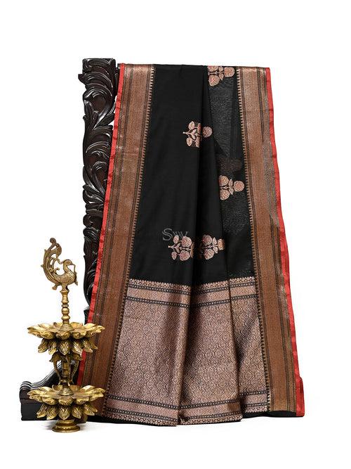 Black Meenakari Boota Chanderi Silk Handloom Banarasi Saree
