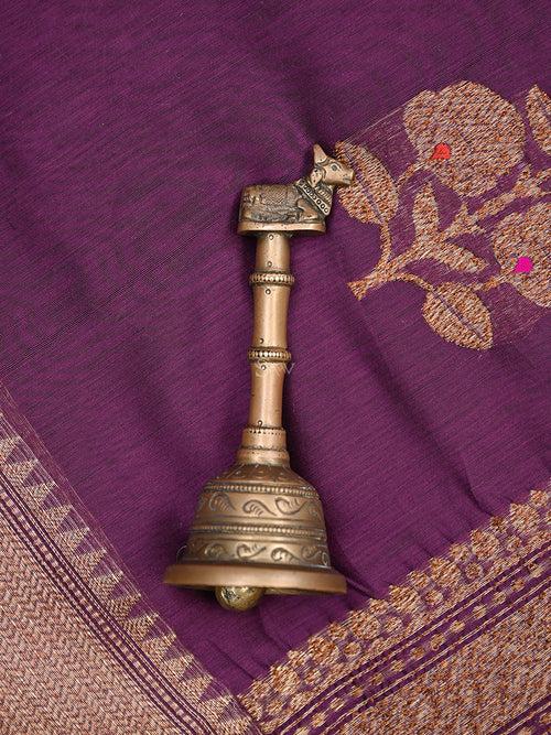 Purple Meenakari Boota Chanderi Silk Handloom Banarasi Saree
