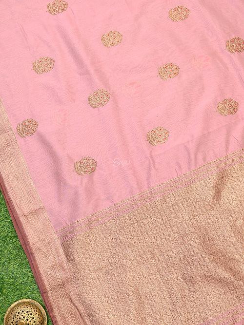 Pastel Pink Meenakari Boota Chanderi Silk Handloom Banarasi Saree