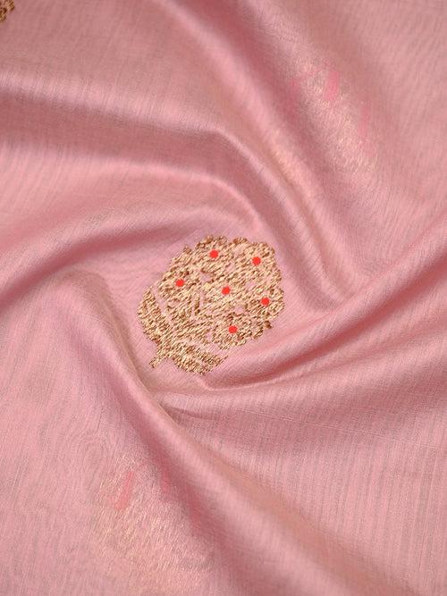 Pastel Pink Meenakari Boota Chanderi Silk Handloom Banarasi Saree