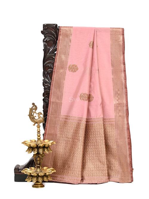 Pastel Pink Meenakari Boota Chanderi Silk Handloom Banarasi Saree