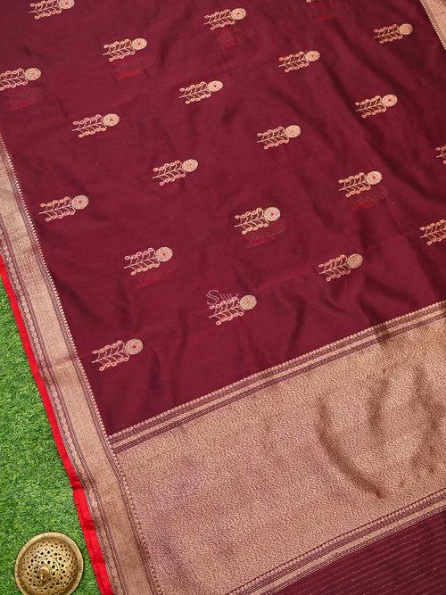 Wine Meenakari Boota Chanderi Silk Handloom Banarasi Saree