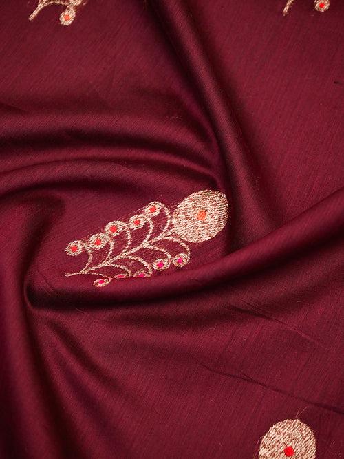 Wine Meenakari Boota Chanderi Silk Handloom Banarasi Saree