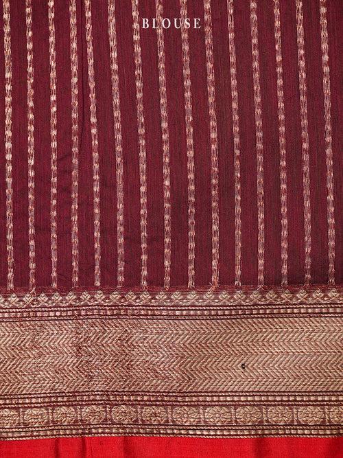 Wine Meenakari Boota Chanderi Silk Handloom Banarasi Saree