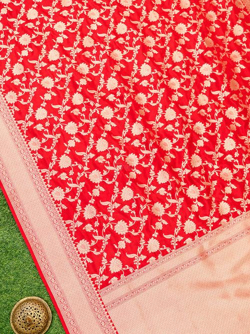 Red Jaal Uppada Katan Silk Handloom Banarasi Saree