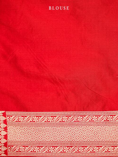 Red Jaal Uppada Katan Silk Handloom Banarasi Saree