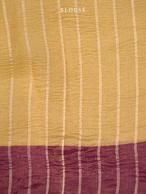 Yellow Pure Crush Tissue Silk Handloom Banarasi Saree