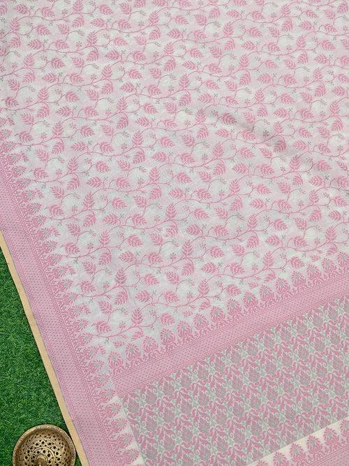 Cream Meenakari Jaal Cotton Silk Handloom Banarasi Saree